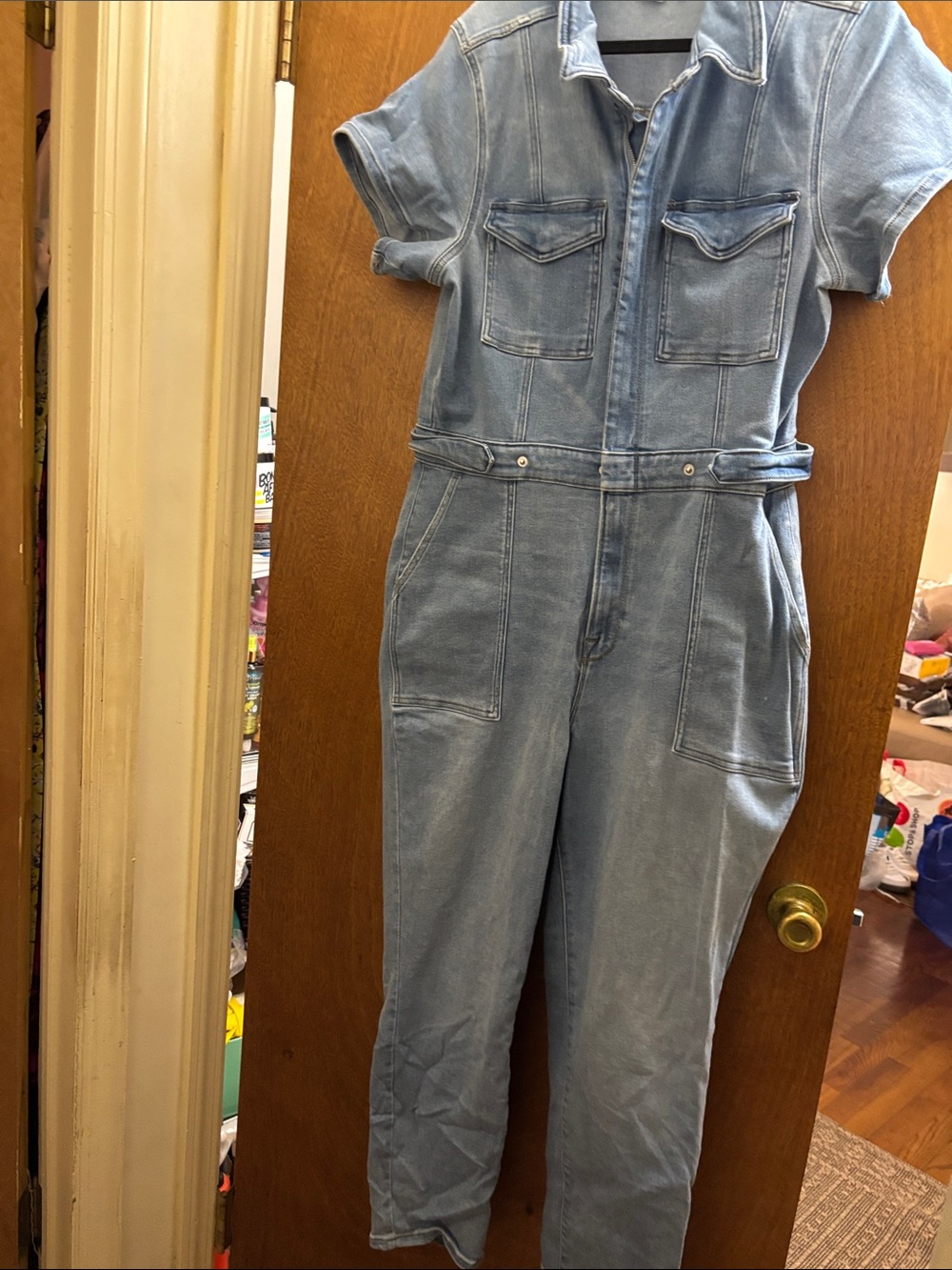 Good American Light Blue Denim Utility Jumpsuit